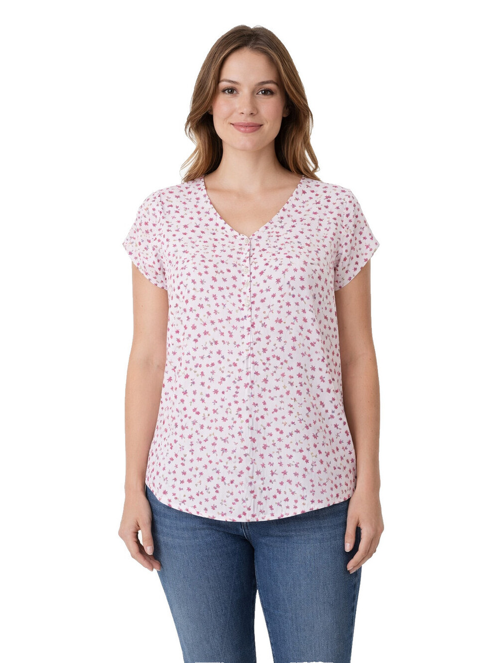 Philosophy Floral Blouse Sz S White Pink Roses High Low Top NWT